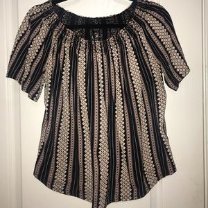 Ann Taylor LOFT Black and Tan Tribal Print Blouse